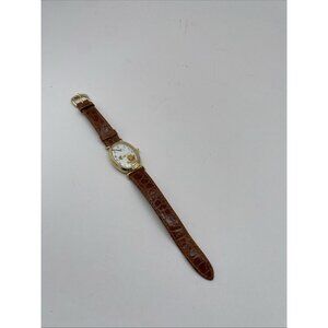 Vintage Disney Winnie The Pooh Oval Watch Gold Dial/Brown Leather